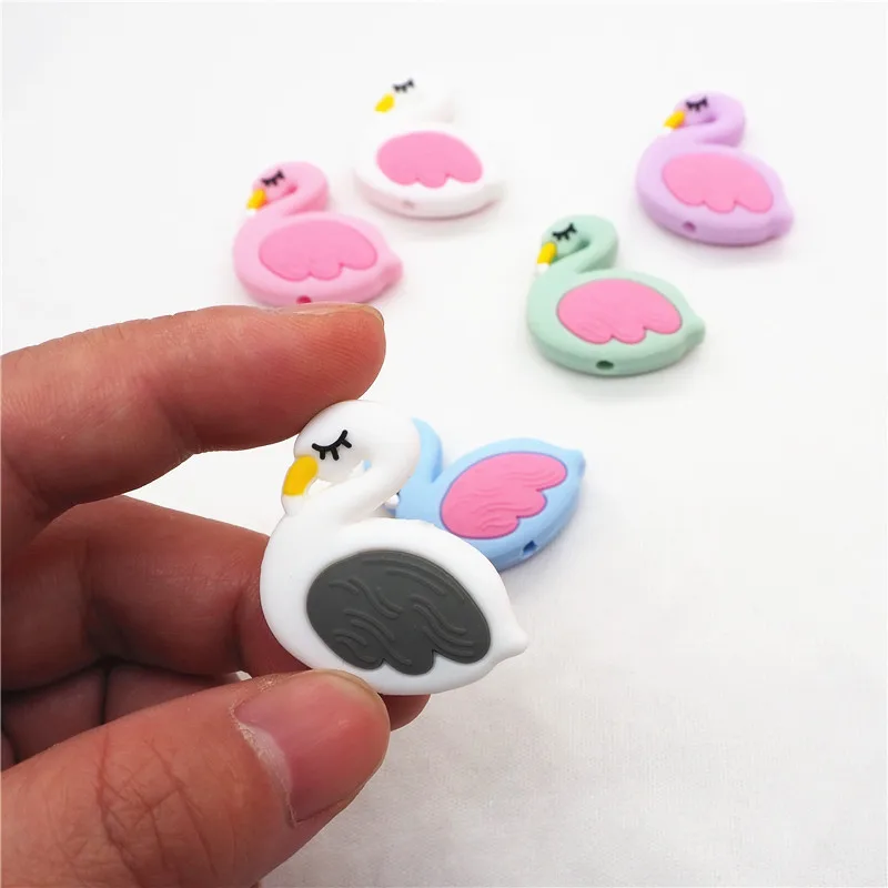 Chengkai 50pcs BPA Free Silicone Swan Teether Beads DIY Flamingo Animal Baby Shower Teething Montessori Cartoon Toy Accessories