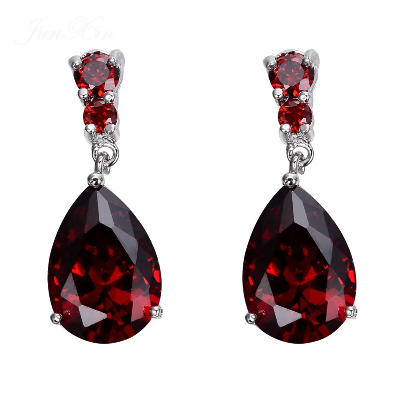 

8 Style Female Red Water Drop Earrings Fashion Silver Color Zircon Stone Earrings Vintage Long Dangle Earrings For Women