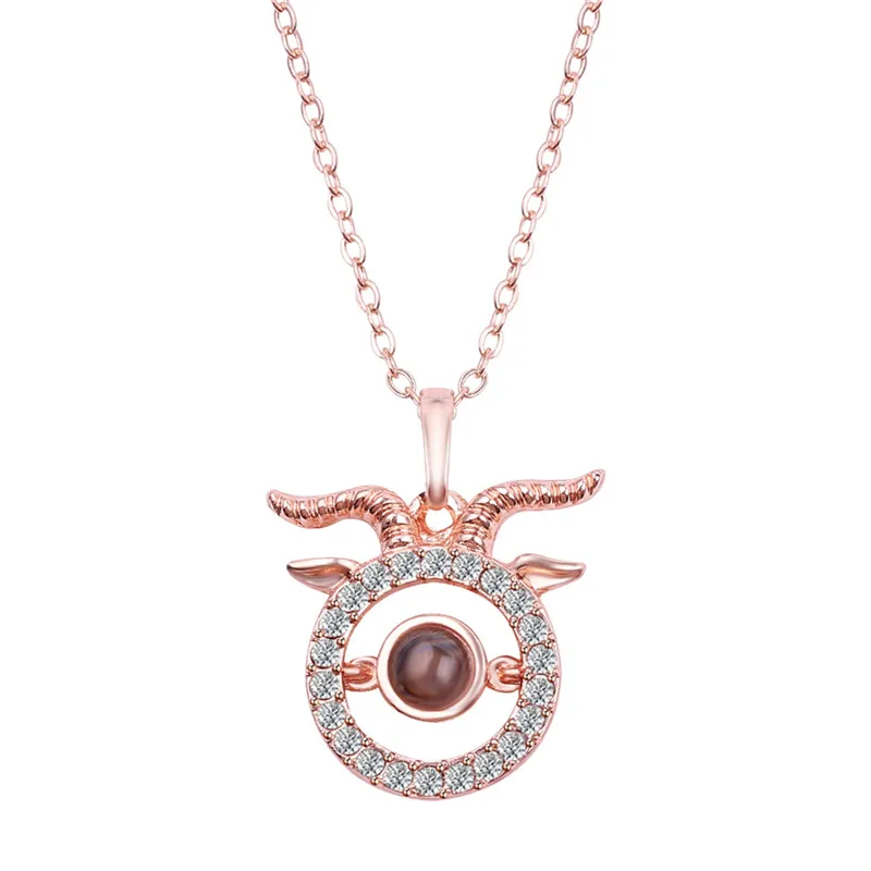Capricorn Rose gold Розовое золото и серебро 100 языков я люблю тебя проекция 12 Созвездие Подвеска Ожерелье воспоминания о романтической любви свадебное ожерелье - Окраска металла: Capricorn Rose gold