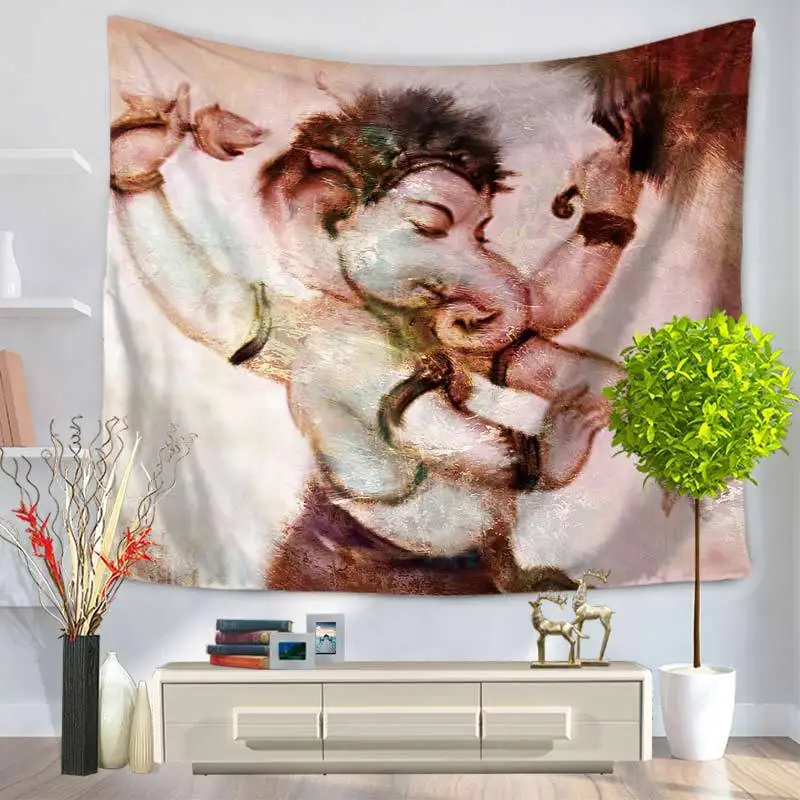 

Home Decorative Wall Hanging Carpet Tapestry Rectangle Bedspread India Elephant God Pattern GT1103