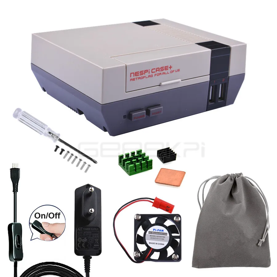 Case with Power GeeekPi Retroflag NESPI чехол+ плюс безопасное выключение функциональная кнопка питания комплект для Raspberry Pi 3 B+/3/2B - Цвет: Case with Power