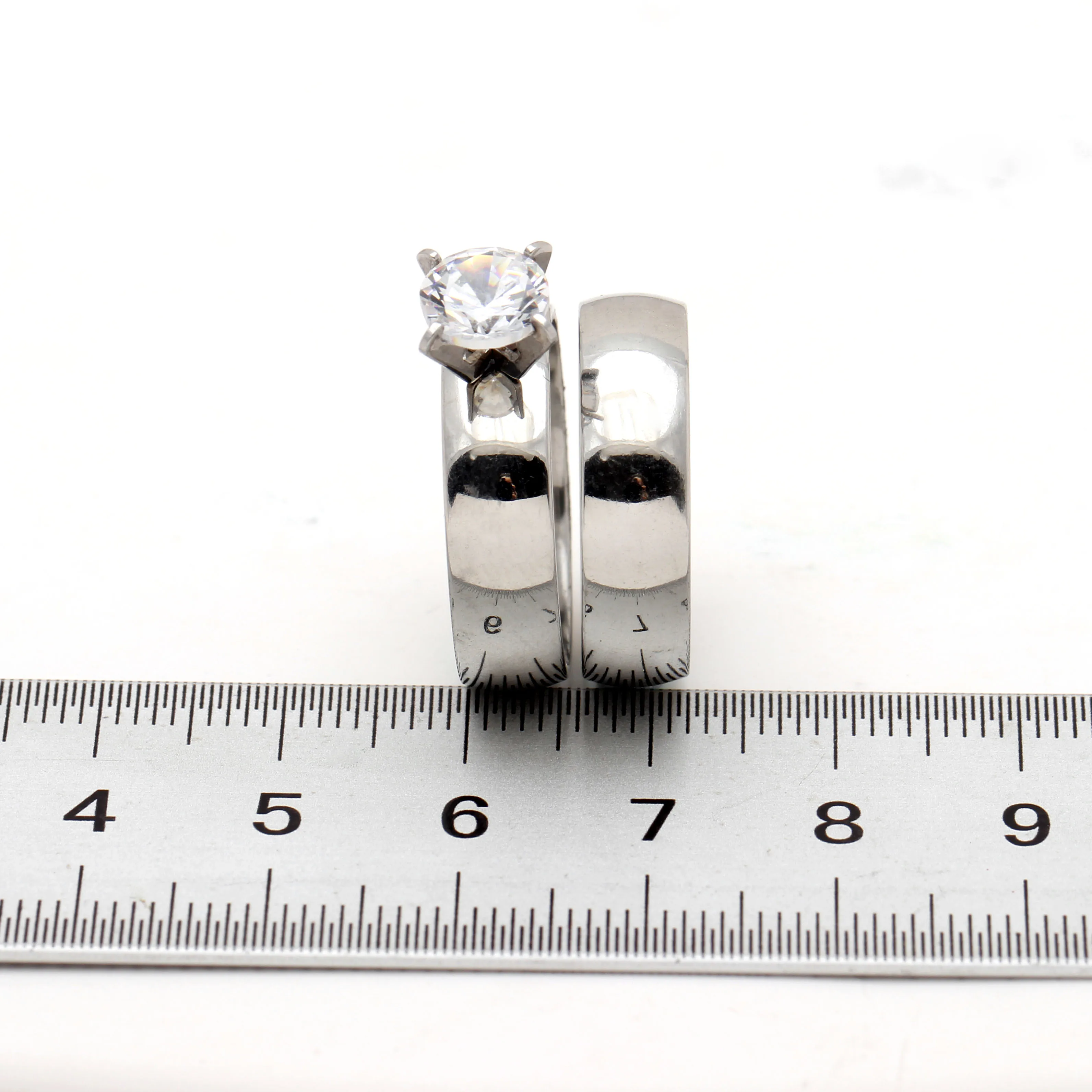 Набор колец из нержавеющей стали с белым цирконом 12 мм|stainless steel ring|wedding ringswomen wedding