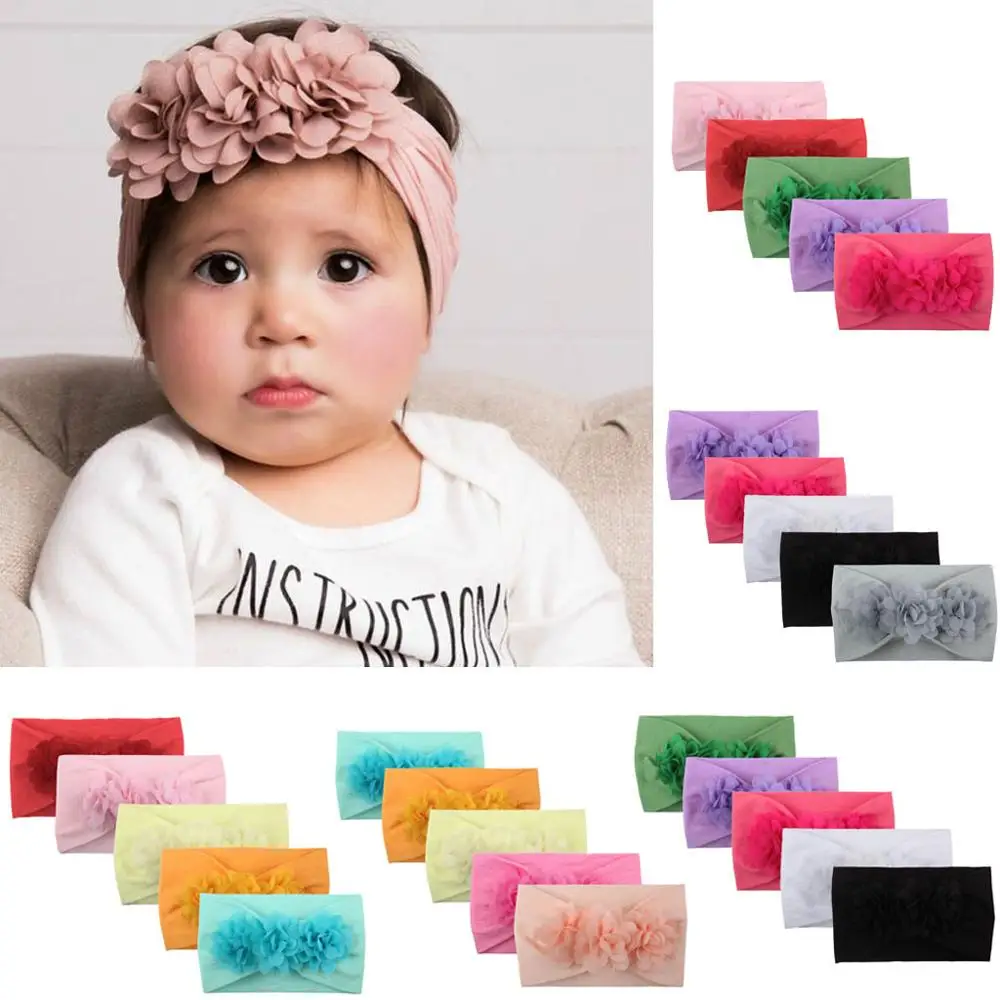 NEW 5pcs/lot Cute Kid Baby Girls Headband Baby Toddler Turban Solid Flower Hair Band bandeau bebe Accessorie