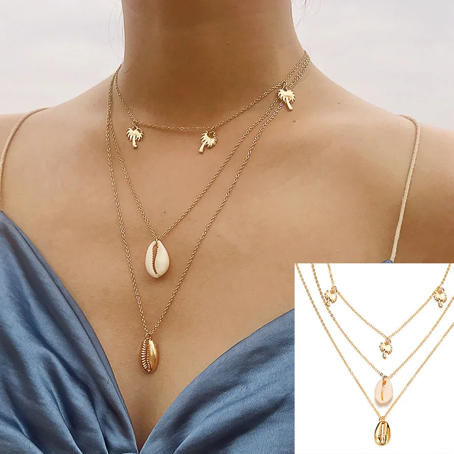 Gold RAVIMOUR Boho Ожерелье s& Кулоны Золотая Серебряная многослойная цепочка ракушка дерево ожерелье для женщин ювелирные изделия винтажное богемское короткое ожерелье - Окраска металла: Gold