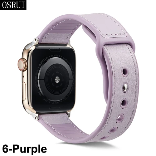 6-Purple Кожаный ремешок для apple watch, 4 ремешка, 44 мм, 40 мм, correa iwatch series 4, 3, 2, 42 мм, 38 мм, браслет на запястье, аксессуары для apple watch - Цвет ремешка: 6-Purple