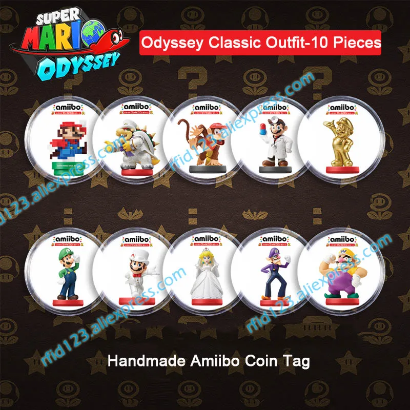 Mario Odyssey-10PCS NFC Amiibo монетница для Mario Kart 8 Deluxe/Splatoon2/Mario Odyssey/Zelda/Super Smash Bro - Цвет: Mario Odyssey-10PCS