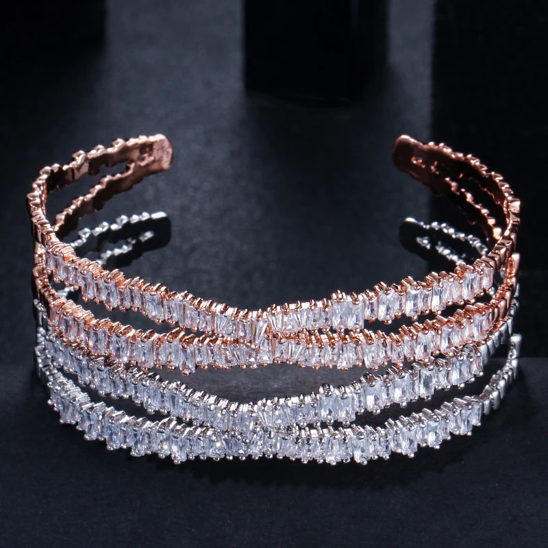 Женский Браслет манжета с фианитом розовое золото|cuff bangle|bangle brandbangle designer |