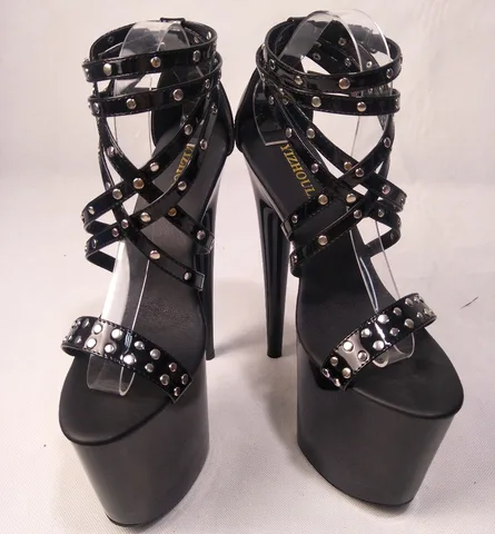 Sandalias de boda negras con puntera abierta, tacón alto, plataforma, zapatos de tacón para mujer 20cm 20cm