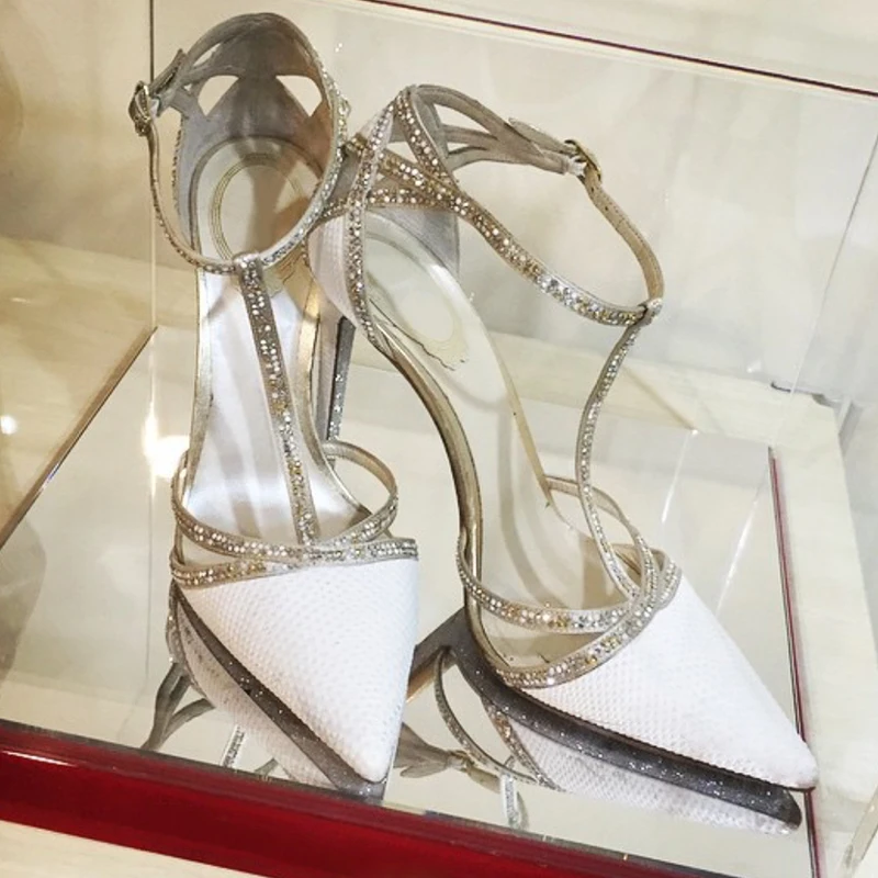 Босоножки женские на высоком каблуке свадебные сандалии с кристаллами туфли
