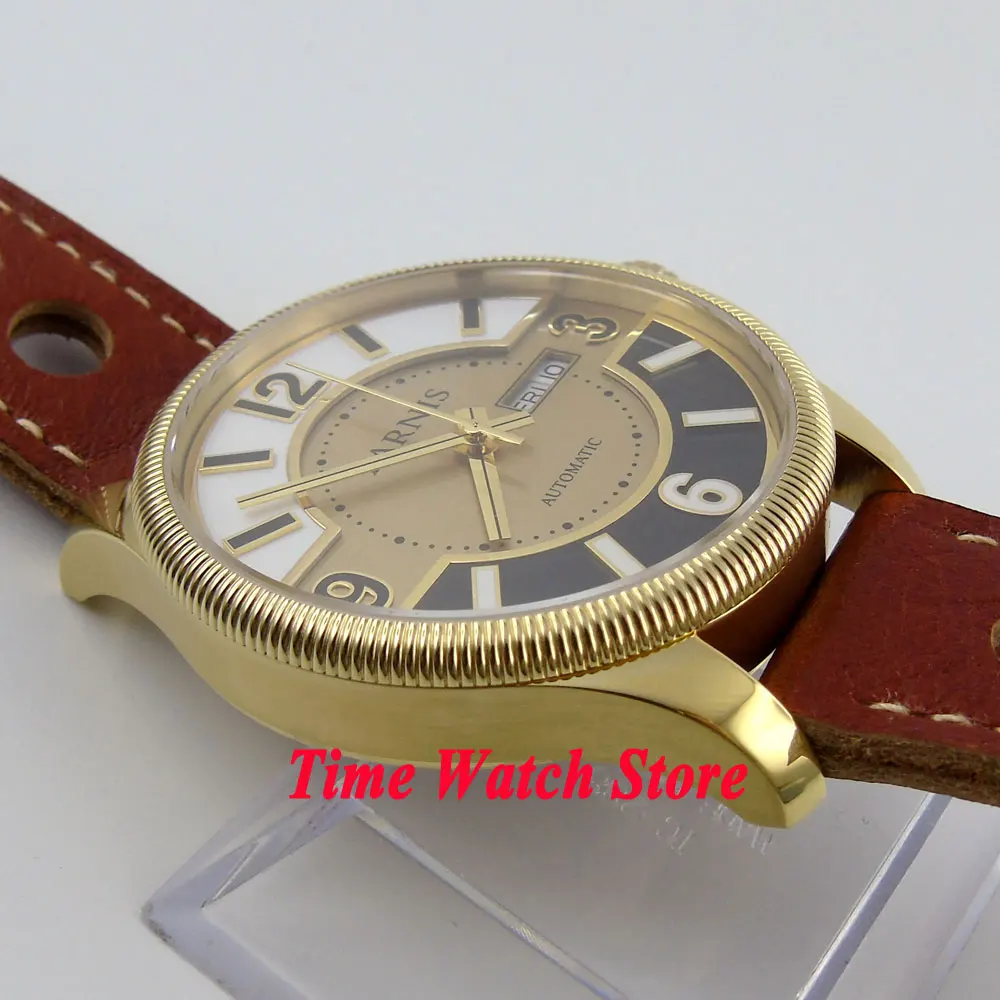 Мужские автоматические часы с золотым циферблатом и сапфировым стеклом 42 мм |