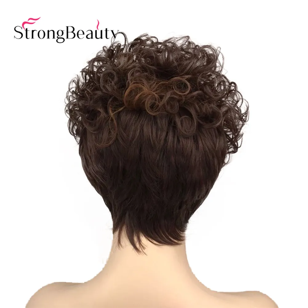 SP3330 StrongBeauty Короткие вьющиеся женские парики Асимметричный сторона взрыва Синтетические волосы термостойкий парик - Цвет: SP3330