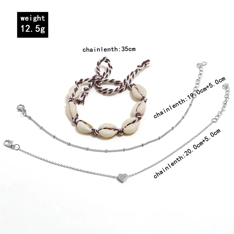 Женские браслеты в стиле бохо с серебряной цепочкой форме сердца Большой браслет