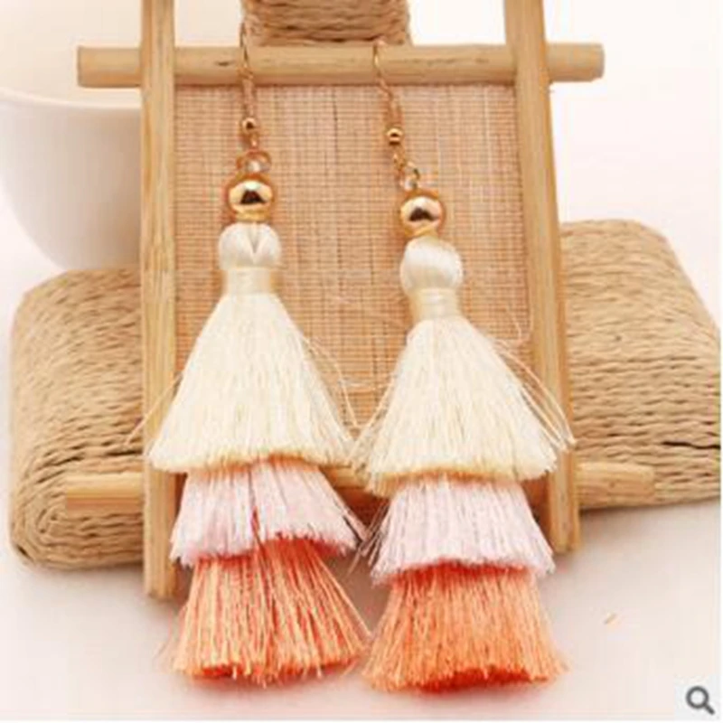 DANZE Vintage Three Layered Gradient Tassel Dangle Earring For Women Boucle D'oreille Femme Drop ship Jewelry Earrings | Украшения и