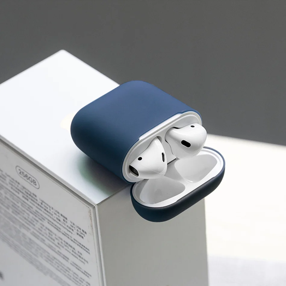 Официальный беспроводной Bluetooth чехол для наушников для Apple Airpods 1 2 Чехол для зарядного устройства для Airpods мягкий силиконовый тонкий Чехол - Цвет: Navy blue