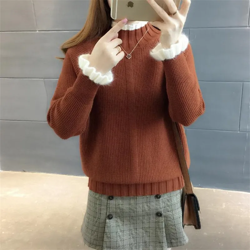 Милые свитера для девочек сезон 2019 зимние пуловеры с высоким воротником топ