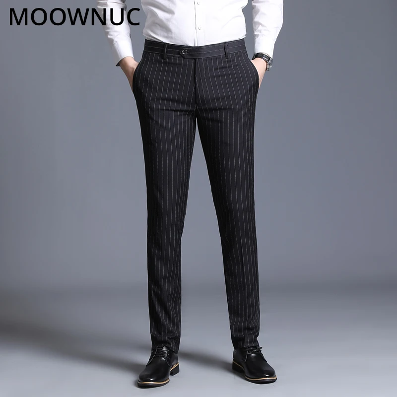 Мужские брюки в полоску модные облегающие для осени и зимы повседневные деловые