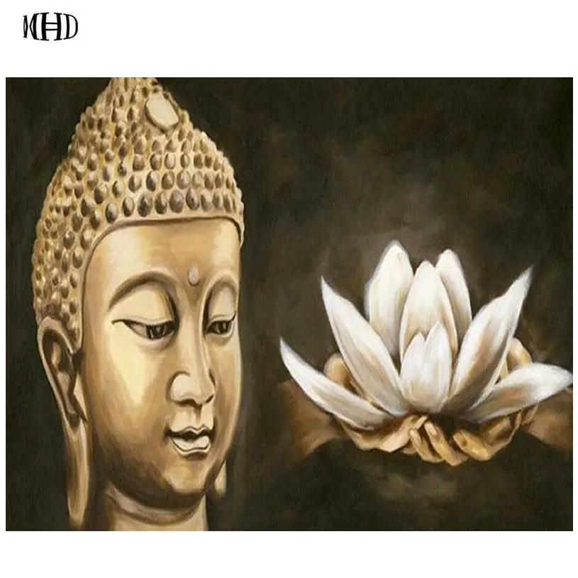 Алмазная 5D картина MHD сделай сам Будда и водяная Лилия вышивка крестиком из смолы
