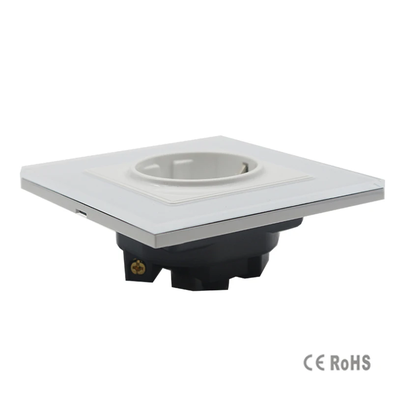 Розетка EU стандарта с бесплатной доставкой 2017 года, переменный ток 110-250 В, 16A, настенная, белого цвета, с панелью из закаленного кристаллического стекла.