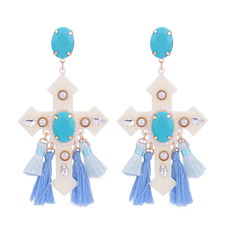 Sehuoran большой Aretes Brincos серьги-капли с крестиком для женщин Полимерные Подвески Oorbellen модные ювелирные изделия Свадебные серьги Новинка - Окраска металла: Beige