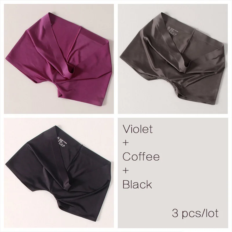VioletCoffeeBlack DULASI шелковые женские бесшовные трусики, сексуальные шорты, нижнее белье, трусы для девочек, низкая талия, японские нейлоновые трусики, 3 шт./набор - Цвет: VioletCoffeeBlack