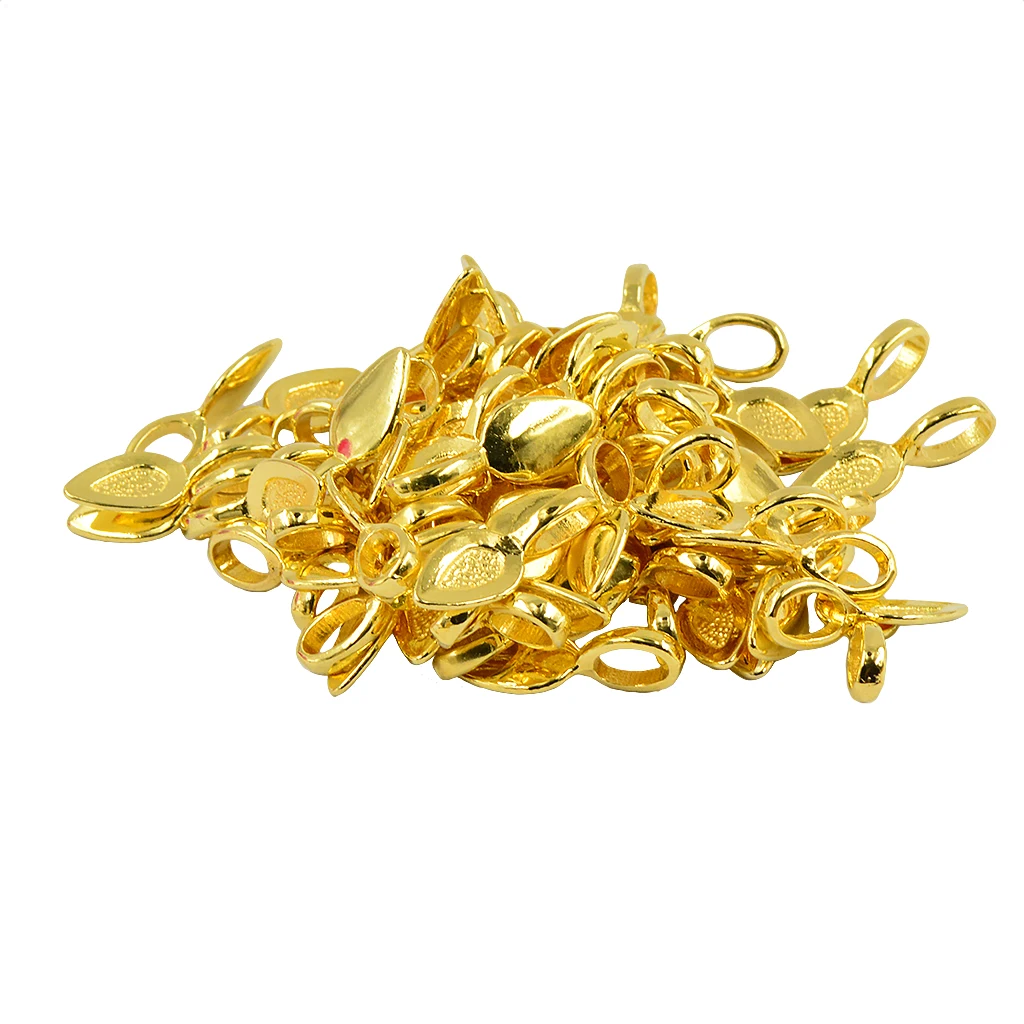 

100 Piece/Lot Leaf Shape Glue-on Cabochon Pad Bails Setting DIY Pendant Connector