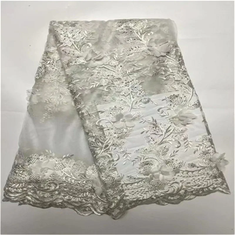Высокое качество в нигерийском стиле 3d свадебные Кружево Ткань Белый последние