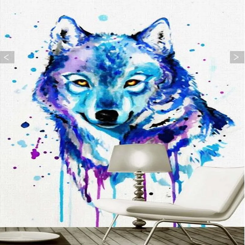 

Dropship Colomac Graffiti Wallpaper Hand-Painted Watercolor Wolf 3d Wall Murals Custom Wallpaper Living Room Papel De Parede