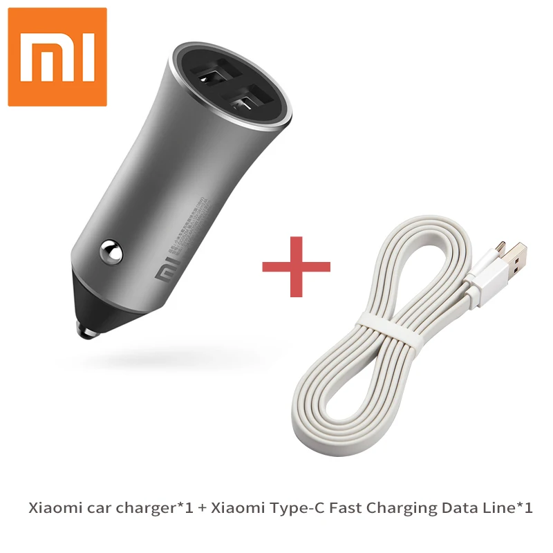 Add type-c cable Xiaomi 18 Вт быстро автомобильное зарядное устройство белый светодиодный подскажите светильник мобильный телефон зарядное устройство для быстрой зарядки с двумя выходными портами USB быстрое зарядное устройство для автомобильного зарядного устройства - Цвет: Add type-c cable