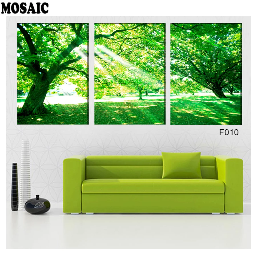 

Diy алмазная живопись зеленое дерево природа Landscpae комплект из 3 предметов Алмазная вышивка продажи завода полный дисплей Алмазная вышивка к...