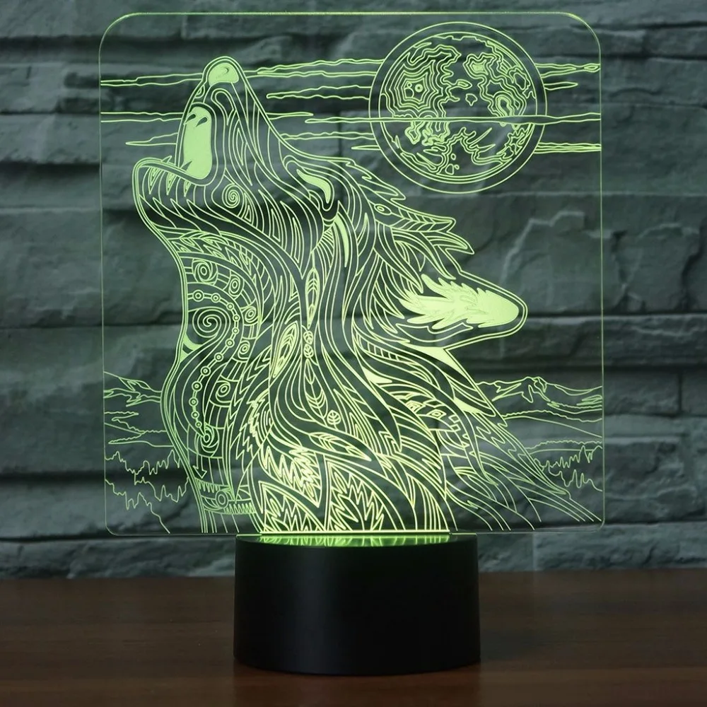 

Growled Wolf 3D Night Light USB 7 Colors Changing Animal LED Touch Switch Desk Table Lamp As Home Decoration