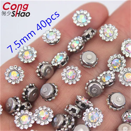 7.5mm 40pcs Высокое качество пришить Стекло AB кристаллы Золотая Цветочная аппликация со стразами для шитья коготь Кристалл Камень для рукоделия одежда 8Y272 - Цвет: 7.5mm 40pcs