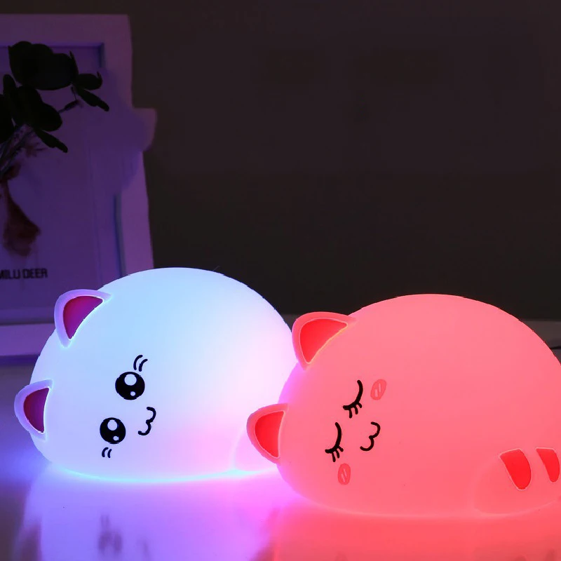 Sensor Touch Tap LED Night Light For Kids Baby USB Rechargeable Soft Silicone Cat Nursery Lamp Color Change Children Xmas Gift | Лампы и