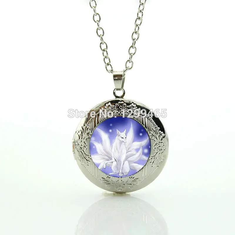 Nine-tailed fox pendant necklace New Fashion Picture animal jewelry white statement Glass dome locket N933 | Украшения и