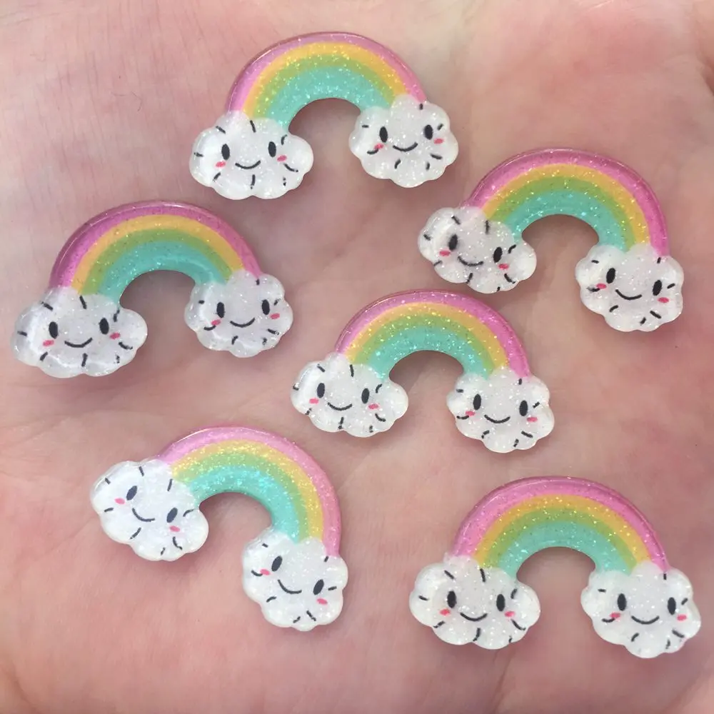 

New 10pcs Resin Lovely Colorful Glitter Smile Rainbow Flat Back Rhinestone Appliques DIY Wedding Ornaments Scrapbook Craft F621