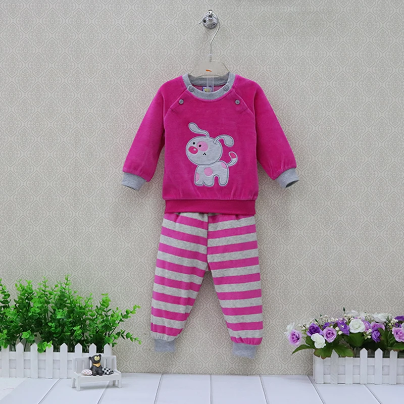 Детская велюровая блузка с длинными рукавами + полосатые штаны 2 шт./компл.