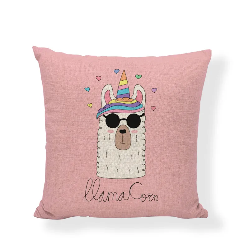 Colorful Alpaca Cushion Cover Personality Flowers Lovely Naughty Simple Alphabet Avatar Warm Beige Style Flax Home Decoration | Дом и сад