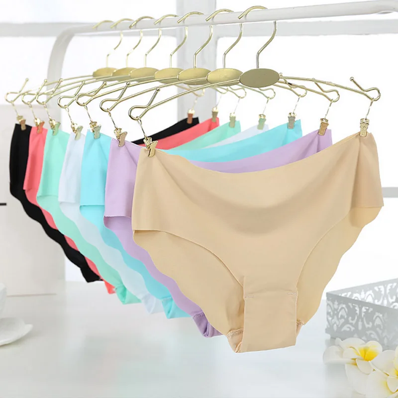 

New Lady Women Soft Seamless Ultra-thin Briefs Multicolor Mid-waisted Underwear lingerieIce Silk Without Trace Wavy Edge