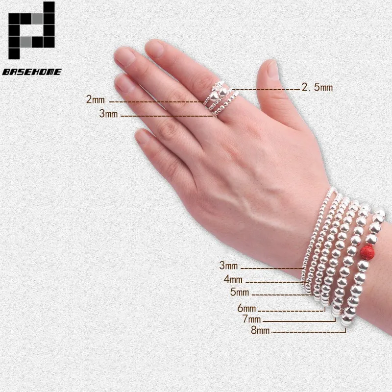 BASEHOME 5 шт./лот 2/3/4/5/6/7/8 мм наружный размер 925 Стерлинговое Серебро Цвет Круглые