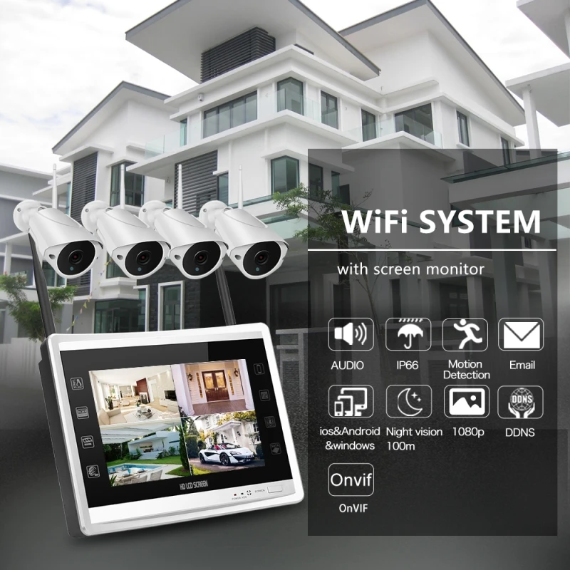 2mp безопасности suveillance cctv камера wifi беспроводной 4ch с экраном Wifi ip камера 1080p