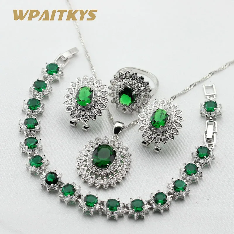 Женский ювелирный комплект из колье серёг браслета и кольца|colorful jewelry sets|set greenjewelry
