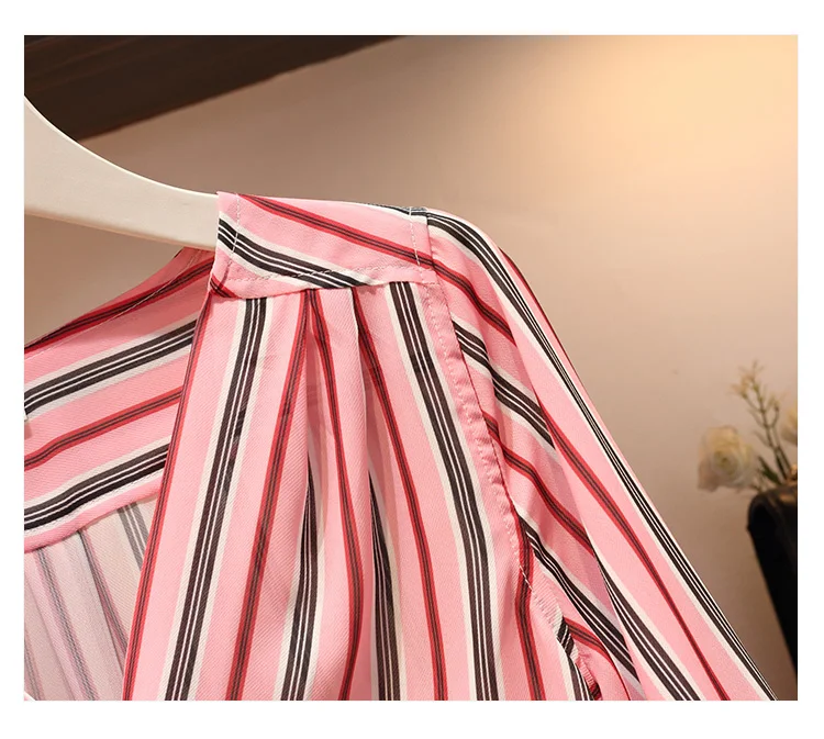 Большие размеры, L-4XL, женская повседневная юбка, комплект из 2 предметов, полосатая однобортная рубашка с v-образным вырезом и Лоскутная юбка, костюмы для работы