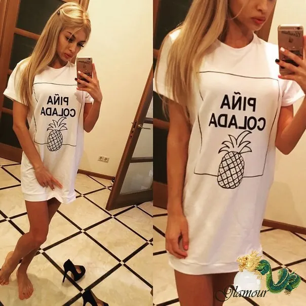 ПИНА КОЛАДА Отпечатано Женщины Лето Dress 2017 Ананас С Коротким Рукавом Женский Bodycon