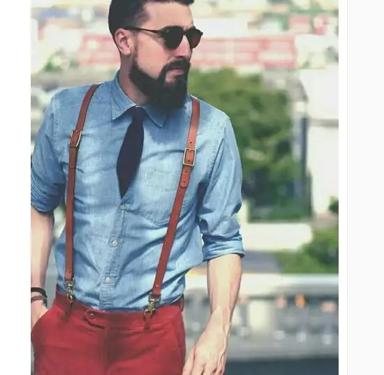 Подтяжки из первого слоя воловьей кожи с пряжкой ремешок четырьмя крючками