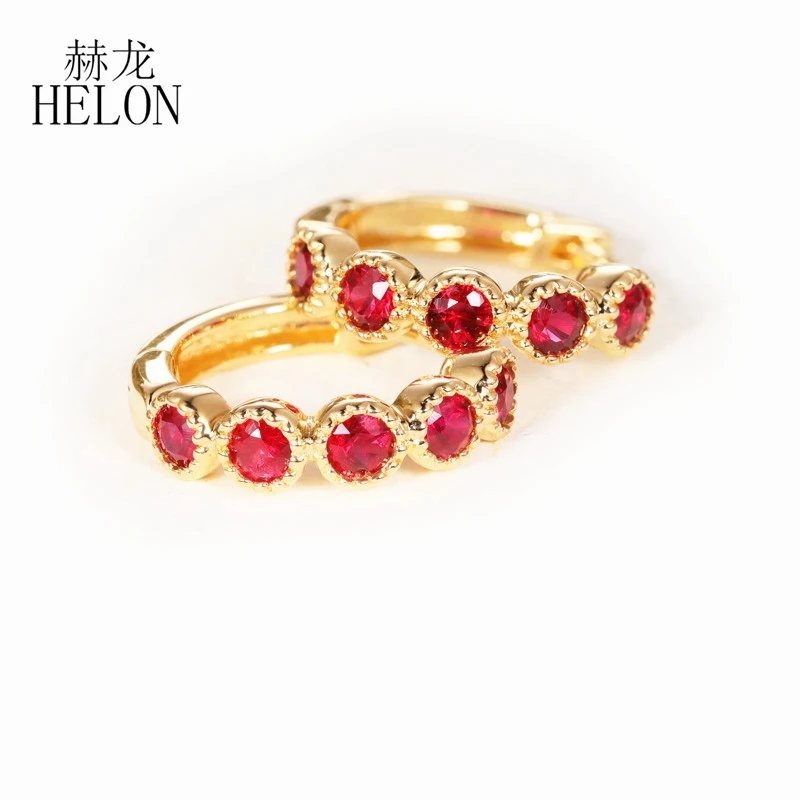 HELON Real 14 k, желтое золото, сертифицированный круглый 0.4ct, натуральный рубин, помолвка, свадебные женские модные ювелирные изделия, серьги-капли