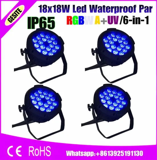 4pcs/lot 18x18w 6in1 RGBAW UV LED Par Light Waterproof Led Cans IP65 | Stage Lighting Effect