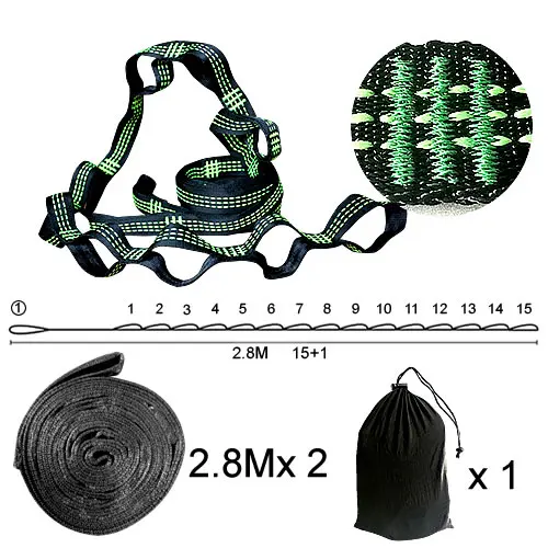 Green Three Открытый гамак ремень гамак пояс Веревка завязывание ультра толстые нейлоновые ремни отправить мешок для гамак ENO загрузка 2000 кг(4409LBS) сильный - Цвет: Green Three