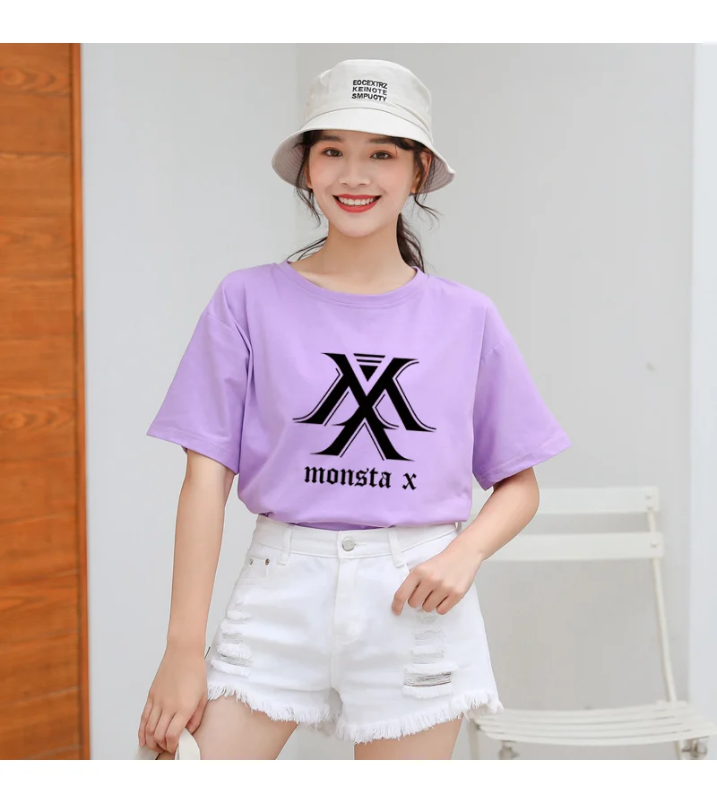 MONSTA X Kpop футболка для женщин в Корейском стиле Ulzzang короткий рукав хлопок топы футболки Летняя мода Повседневная Уличная Harajuku tumblr футболка