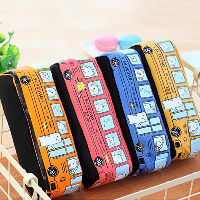 Creative Student Stationery Small Animal Bus Pencil Bag Bus Pencil Box Male And Female Canvas Large Capacity Pencil Case