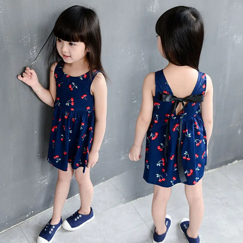 2017 New Stylish Cherry Baby Girl Printing Dress Kid Girls Sleeveless Party Pageant Formal Dresses Sundress Clothes Clothing | Детская