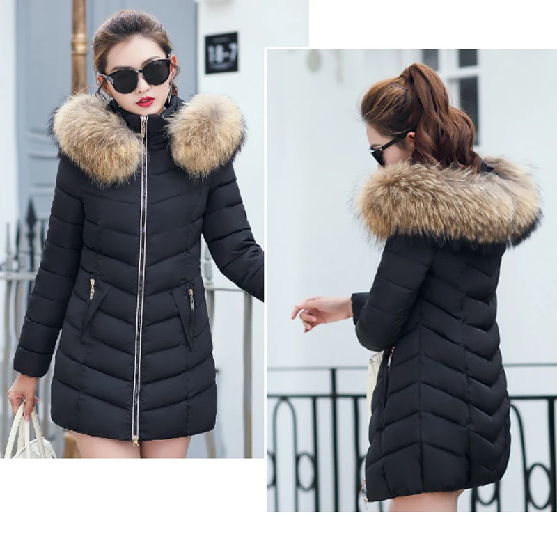 2017 зимняя куртка женская модная хлопковая с длинным рукавом Тонкий fack меховой